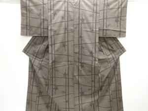 未使用品　竹格子に葉模様織り出し本場泥大島紬着物(5マルキ)